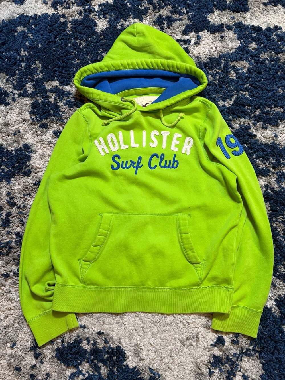 Hollister Surf Club Hoodie Size L Green Blue Vintage Pullover Sweatshirt